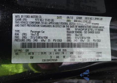 2014 Ford Focus Se z USA, uszkodzony, nr VIN 1FADP3F27EL173999